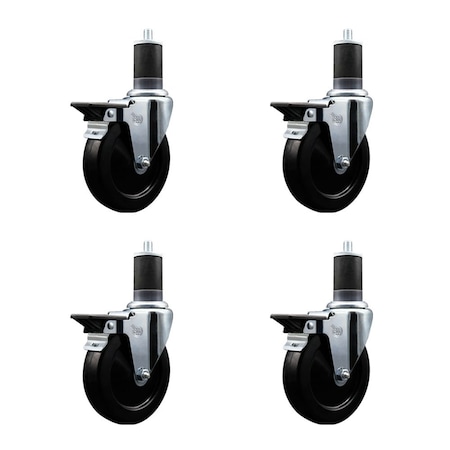 Service Caster 5'' Hard Rubber Swivel 1-5/8'' Expanding Stem Caster Set with Brake, 4PK SCC-EX20S514-HRS-PLB-158-4